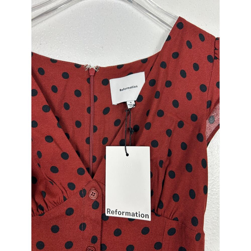 Reformation NWT Wilda Button up Midi Dress Fig Jam Dot Sz 0 Contemporary - Picture 8 of 12